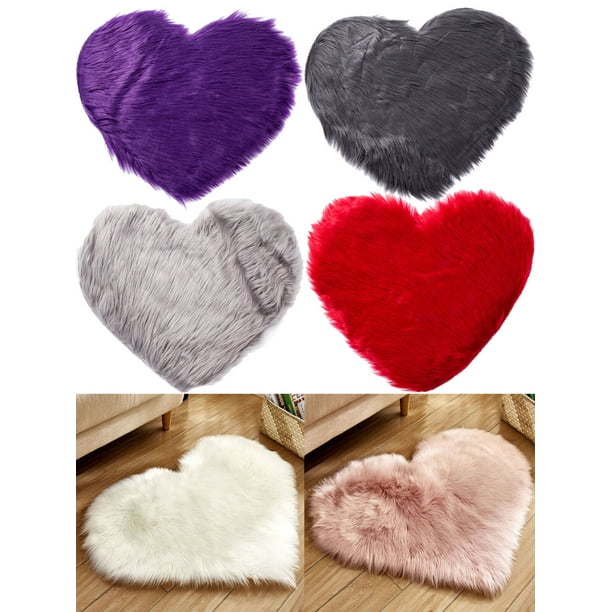 White, M-4050cm/15.7619.7in N /C Heart Shaped Shaggy Faux Fur Fluffy Soft Long Plush Fluffy Shaggy Carpet Area Mats Rugs Bedroom Sofa Decorative Floor 